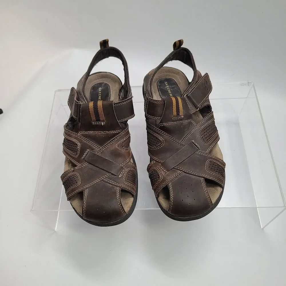 Skechers Brown Leather Fisherman Sandal Padded Insole 63067 Men’s US Sz 11